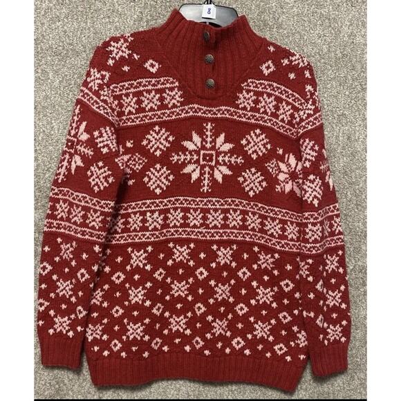 Lauren Ralph Lauren Hand Knit Red Holiday Snowflake Sweater Cottagecore S - Picture 1 of 3